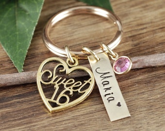 Gold Personalized Sweet 16 Keychain, Sweet 16th Birthday Gifts, Sweet Sixteen Gift, Sweet 16 Gift, Sweet 16 Key Chain, Gift for Teenager