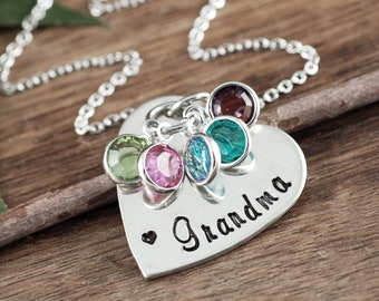 Personalized Heart Necklace for Grandma, Grandma Necklace, Grandmother Birthstone Necklace, Personalized Birthstone Jewelry, Gift for Nana