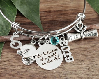 She Believed She could so She Did, Graduation Bracelet, Graduation gift for her, College Graduation Gift, 2019 Graduation Gift