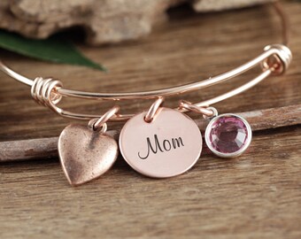 Personalized Gift For Mom, Mother's Birthstone Bracelet, Custom Mom Bracelet, Heart Bracelet, Mothers Day Gift, Birthstone Bracelet