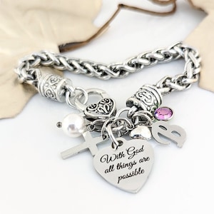 Faith bracelet, Baptism gift Christian Jewelry, Charm Bracelet,Inspirational jewelry, With God all things are Possible, Bible Verse Bracelet