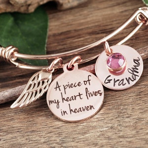 Rose Gold Memorial Bracelet, Piece of my heart lives in heaven, Personalized Memorial Bracelet, Sympathy Gift, Loss of Grandma, Remembrance