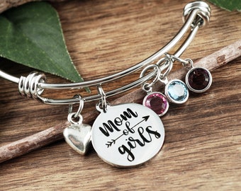 Mom of Girls Gift, Girls Mom Bracelet, Mother's Day Gift, Birthday gift for Mom, Birthstone Jewelry, Gift for Mom, Love my Girls