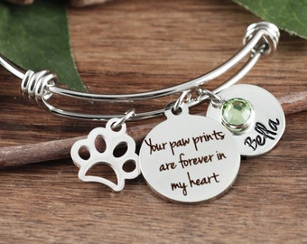 Pet Memorial Bracelet, Forever in my Heart, Loss of Dog, Angel Baby, Memorial Gift, Dog Paw Bracelet, Loss of pet Gift, Dog Mom Gift
