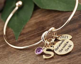 Personalized Graduation Bracelet, Gold Graduation Gift, Gifts for Graduate, College Graduate, Gift for Her, 2021 Graduation, Gift for Her