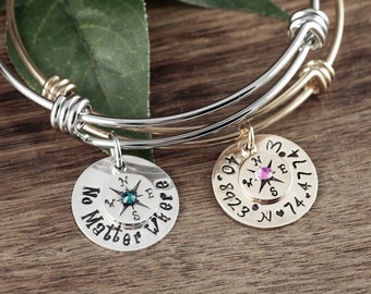 Custom Coordinate Bracelet, Custom Compass Bracelet, Compass Charm Bracelet, Wanderlust, Graduation Gift, Gift for Graduate, Travel Bracelet