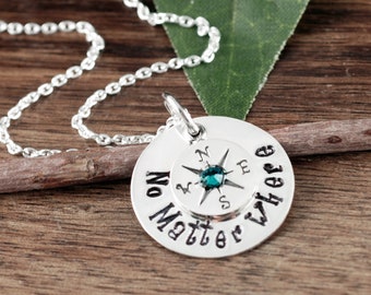 Silver Compass Necklace, No Matter Where Necklace, Compass Charm Necklace, Wanderlust, Graduation Gift, Gift for Graduate, Travel Necklace