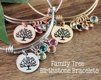 Grandmother Bracelet, Family Tree Bracelet with Birthstones, Tree of life Charm Bracelet, Mom Bracelet, Grandma Bracelet, Gift for Mom