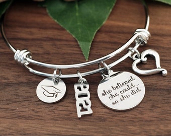 Silver She Believed She Could So She Did Charm Bracelet, Graduation Gift, Personalized Gift, Nursing Graduation, Inspirational Gift