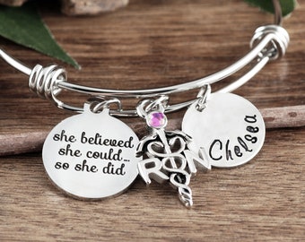 RN Graduation Bracelet, She believed she Could so she Did, Graduation RN Bracelet, Gift for Nurse Graduate, College Graduation Gift