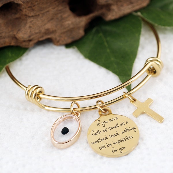 Mustard Seed Bracelet, Inspirational Christian Gift, Matthew 17:20 Bracelet, Faith as small as a mustard seed, Mustard Seed Charm