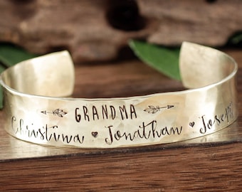 Personalized Grandma Cuff Bracelet, Custom Cuff Bracelet, Mother's Day Gift, Gift for Grandma, Hand Stamped Jewelry, Gift for Her, Grandkids