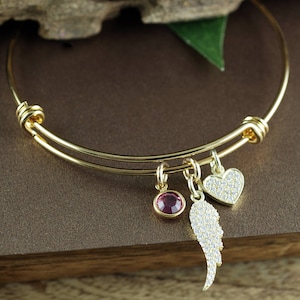 Memorial Bracelet, Remembrance Gift, Charm Bracelet, Miscarriage Bracelet, Crystal Heart Bracelet, Sympathy Gift, Adjustable Gold Bracelet