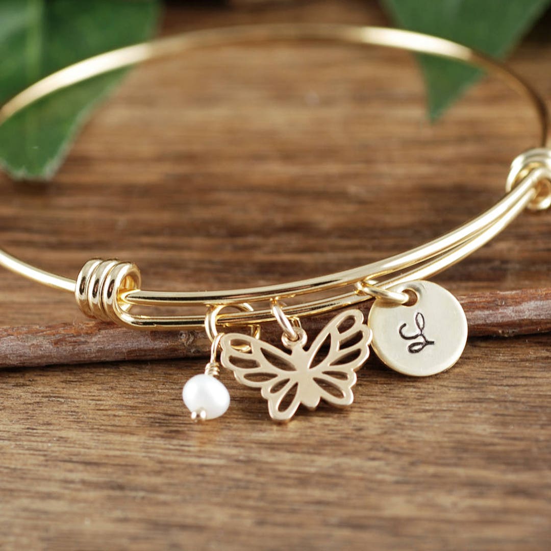 GOLD Butterfly Initial Bracelet Butterfly Bracelet Butterfly - Etsy