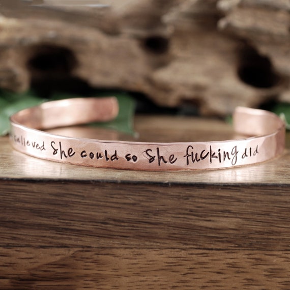 She believed she could so she Fucking did Bracelet, Gift for Her, Graduation Jewelry, Graduation Gift, Inspirational Bracelet,