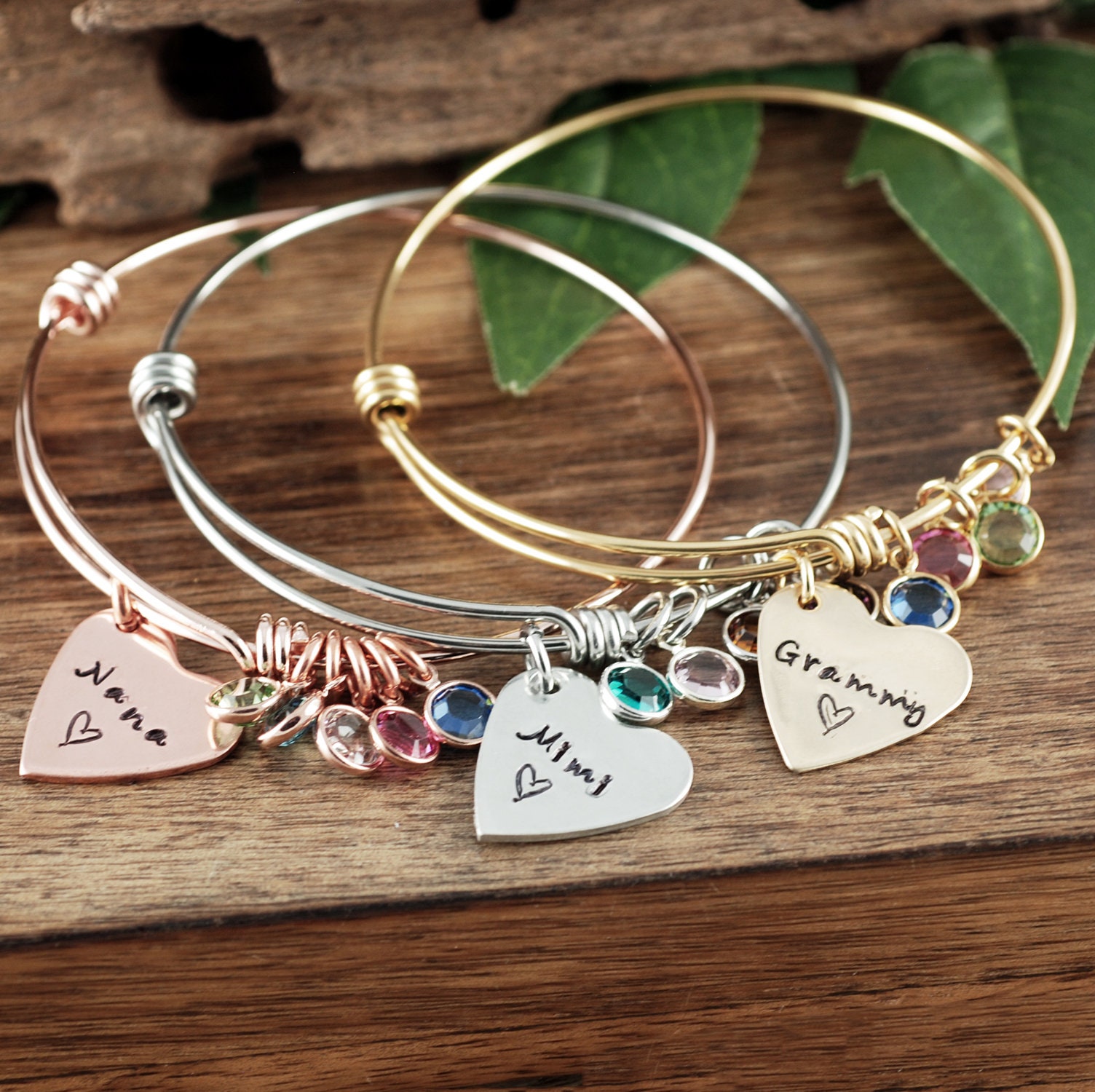 Custom Grandmother Bracelet, Birthstone Bracelet, Silver Charm Bracelet