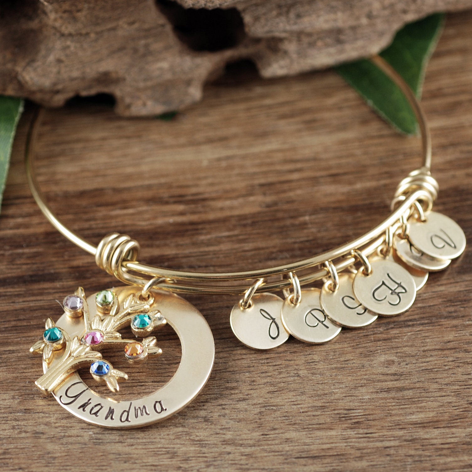 Family Tree Bracelet for Grandma, Grandmother Birthstone Bracelet