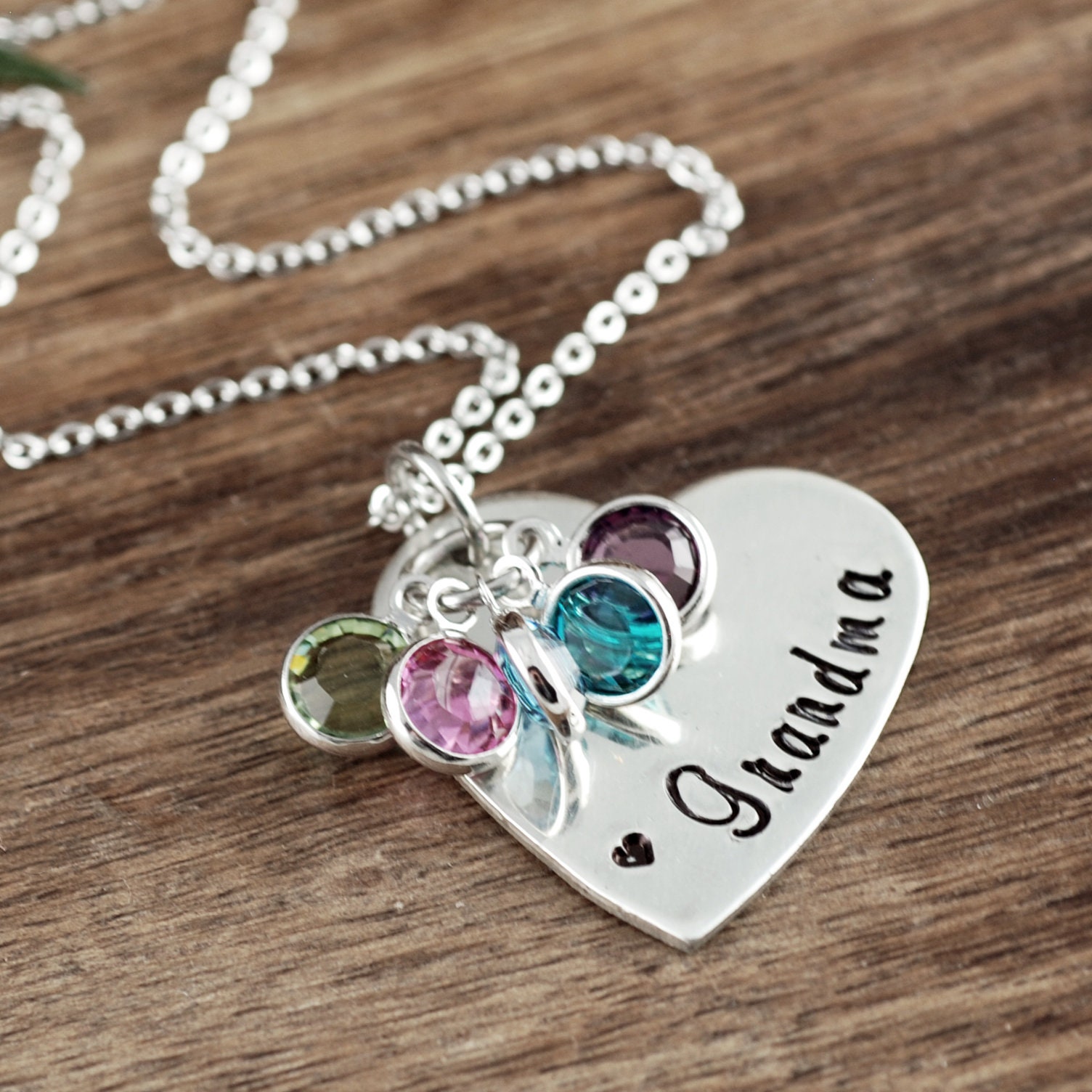 Grandmother Birthstone Necklace, Personalized Gold Heart
