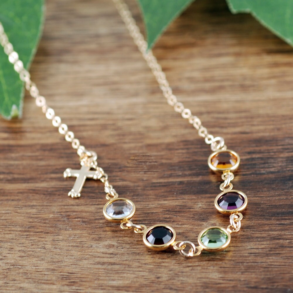 Mothers birthstone cross necklace hot sale
