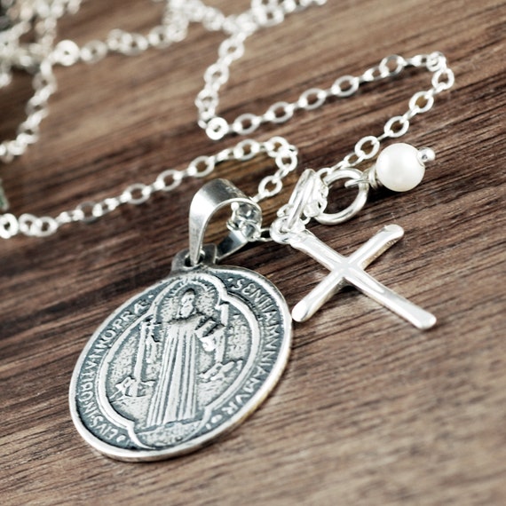 Confirmation Gift, St. Benedict Necklace, Faith Necklace, Cross Necklace, Communion Gift, Gift for Her, Religious Gift,