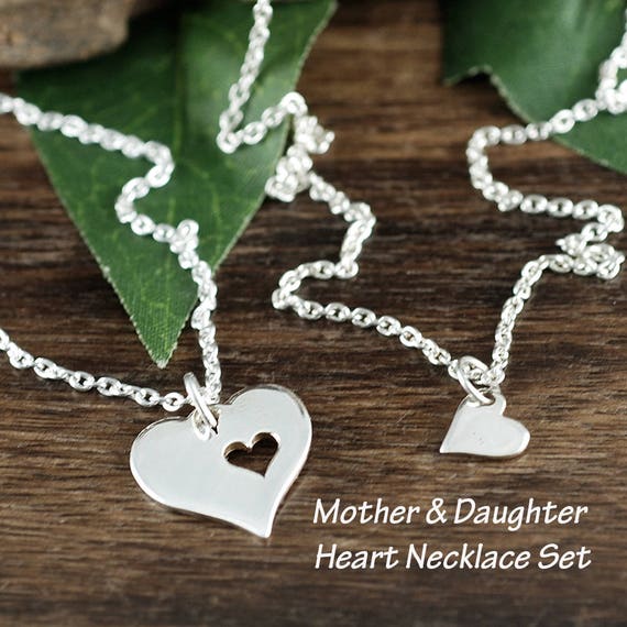 Mother Daughter Necklace Set, Mother's Day Gift, Silver Heart Necklace, Piece of my Heart Cut Our Necklace, Gift for Mom, Gift for Her