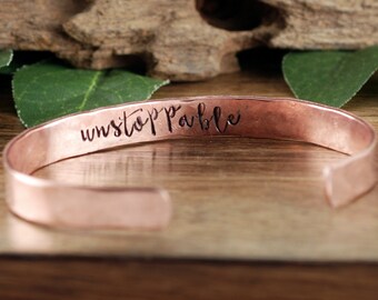 Unstoppable Bracelet, Inspirational Cuff Bracelet, Secret Message Bracelets, Personalized Cuff, Quote Bracelet, Quote Jewelry, Friend Gift