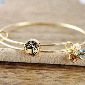 Grandmother Bracelet, Personalized Birthstone Bracelet, Tree of life Charm Bracelet, Gold Family Tree Bangle Bracelet, Mom Bracelet image 7