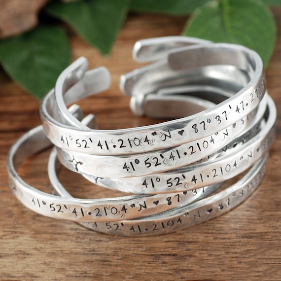 Custom Coordinates Cuff Bracelets Coordinate Bracelets