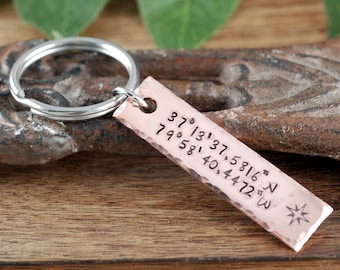 Personalized Coordinates Keychain, Keychain for Him, Boyfriend Gift, Husband Keychain, Anniversary Gift, Key chain for Him, Valentines Gift