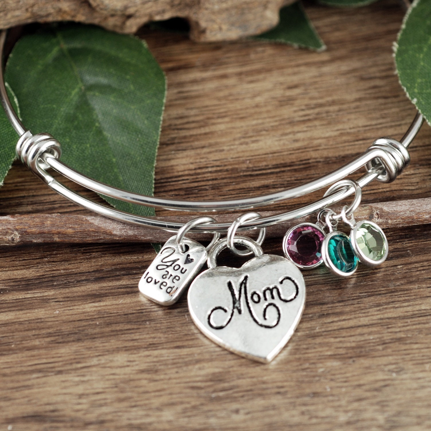 Personalized Mom Bracelet, Birthstone Bracelet for Mom