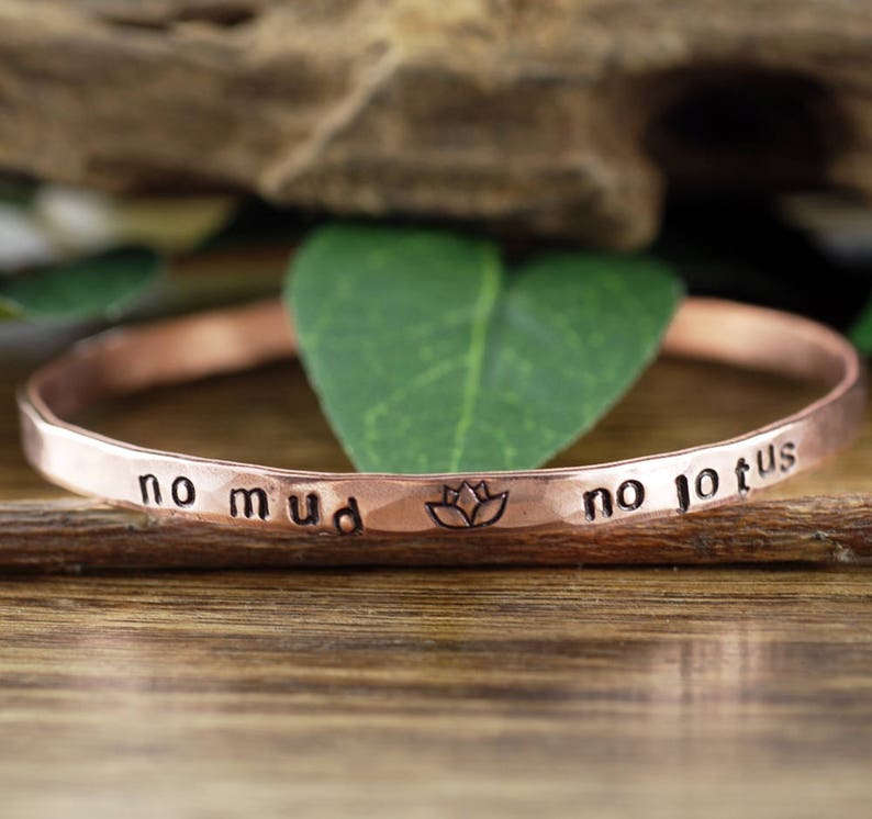No Mud No Lotus, Inspirational Bracelet, Lotus Bracelet, Boho Jewelry, Yoga Bracelet, Yoga Gift, Gift for Her, Personalized Gift image 2