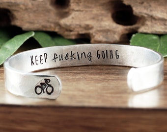 Keep Fucking Going Bracelet, Bicycle Bracelet, Bicycle Jewelry, Sports Jewelry, Bike Rider Gift, Bicycling Gift, Personalized Bracelet