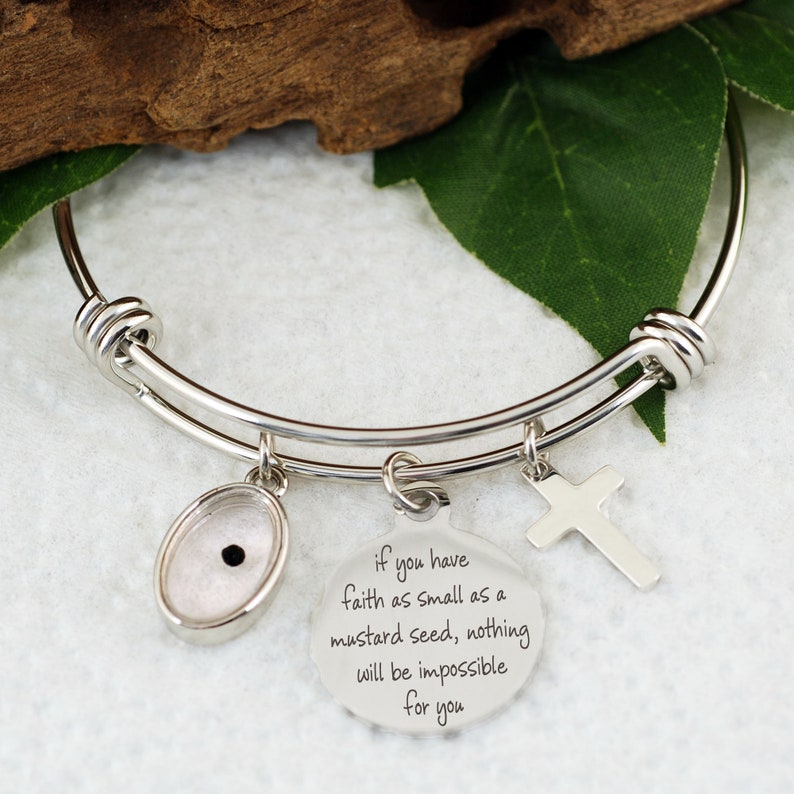 Mustard Seed Bracelet, Inspirational Christian Gift, Matthew 17:20 Bracelet, Faith as small as a mustard seed, Mustard Seed Charm image 7