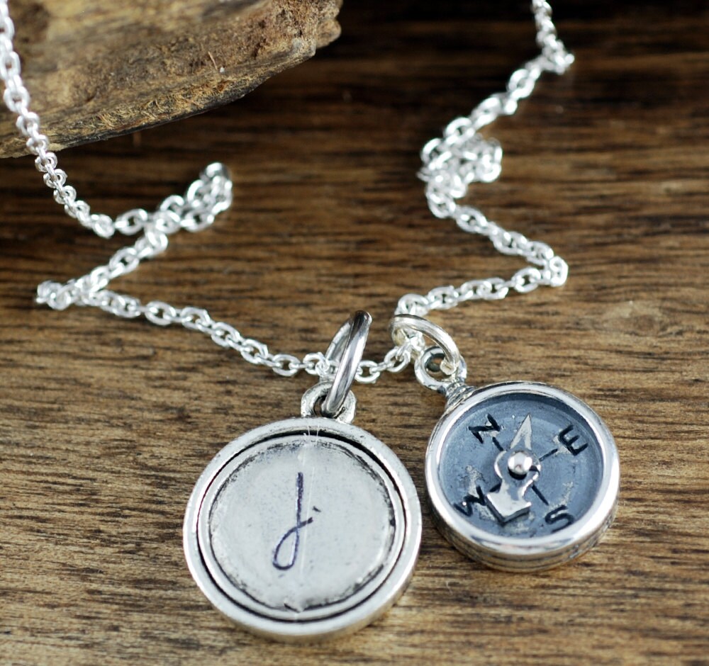 Personalized Compass Necklace Compass Charm Necklace Initial Etsy