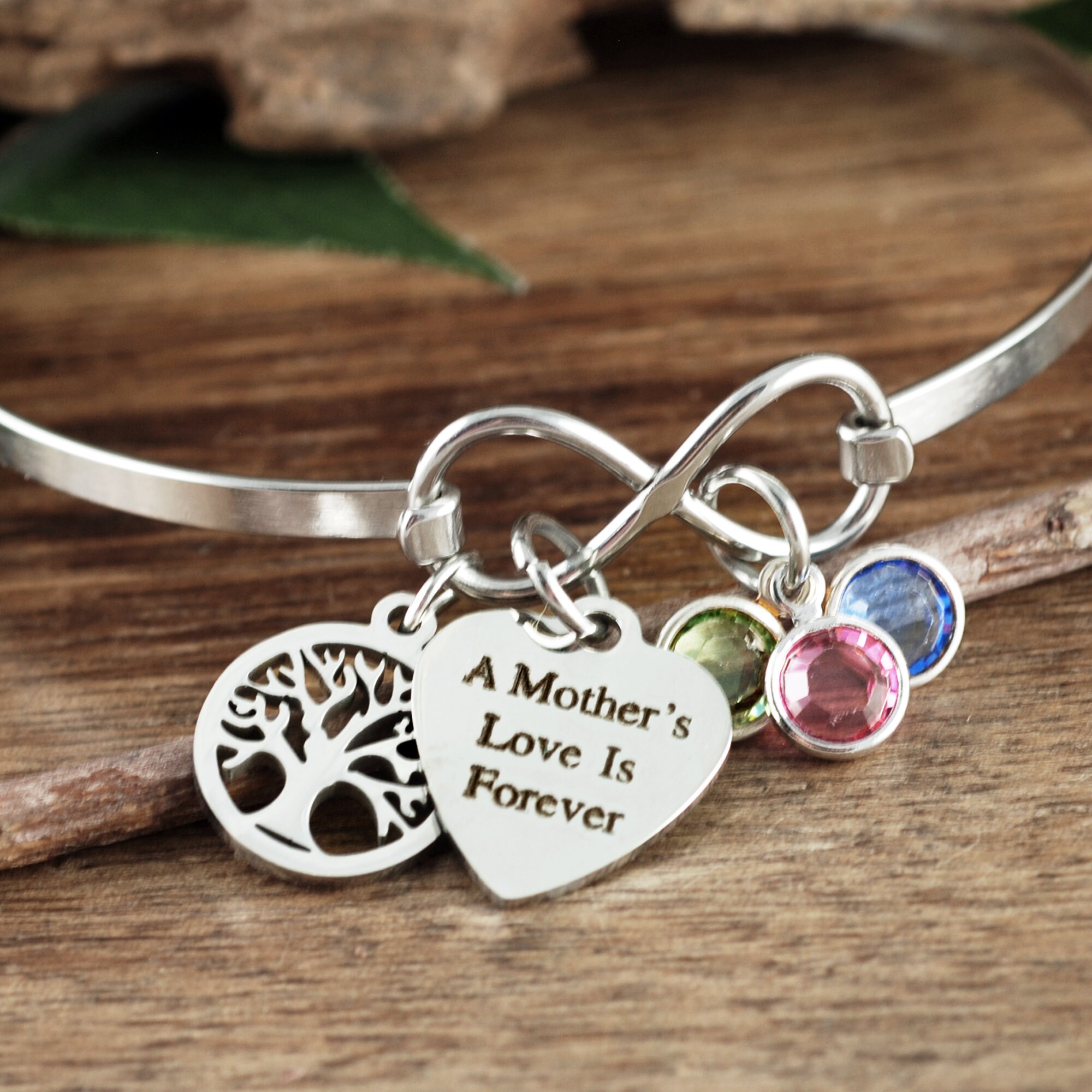 Personalized Family Tree Bracelet, A Mother's Love is Forever, Infinity