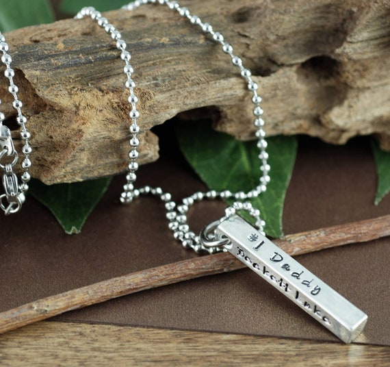 Bar Necklace Engraved Mens Chain Custom Necklace Sided Bar Pendant