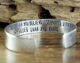 Inspirational Bracelet, You are braver than you Believe, Stronger than you seem Smarter than you think, Secret Message Cuff Bracelet