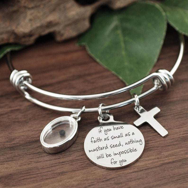 Mustard Seed Bracelet, Inspirational Christian Gift, Matthew 17:20 Bracelet, Faith as small as a mustard seed, Mustard Seed Charm image 2