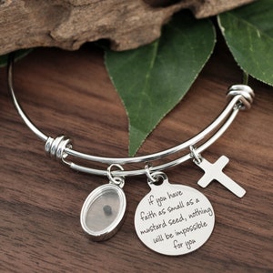 Mustard Seed Bracelet, Inspirational Christian Gift, Matthew 17:20 Bracelet, Faith as small as a mustard seed, Mustard Seed Charm image 3