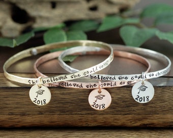 Graduation Jewelry, She Believed She Could So she Did Bangle Bracelet, Gift for Graduate, Registered Nurse, Inspirational Bangle