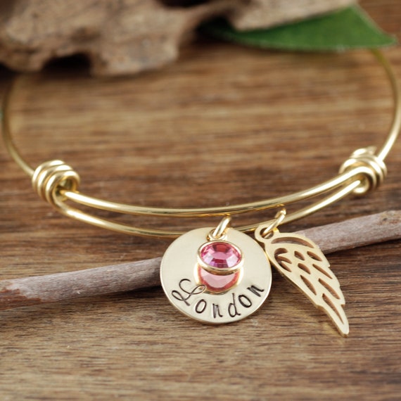 Personalized Memorial Bracelet, Angel Wing Bracelet, Sympathy Bracelet, Mother's Day Gift, Memorial Jewelry, In Memory of Mom Dad