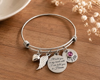 Personalized Memorial Bracelet, Angel Wing Birthstone Bangle, Miscarriage Remembrance Gift, Baby Loss Jewelry, Loss of loved one