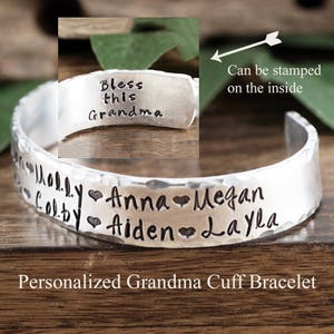 Personalized Grandma Bracelet, Grandmother Cuff Bracelet, Grandchildren's Names, Mothers Day Gift, Gift for Grandma,Christmas Gift for Her image 6
