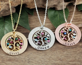 Grandmother Family Tree Birthstone Necklace, Tree of Life Necklace, for Grandma, Grandma Necklace, Gift for Grandma, Mothers Day Gift