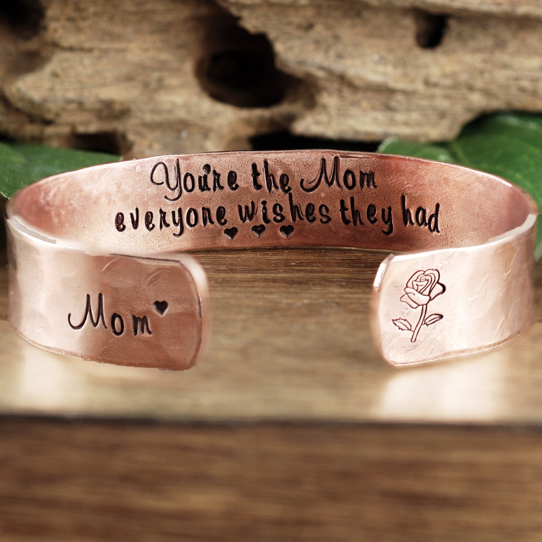 Personalized Mom Bracelet, Custom Mother's Cuff Bracelet, Secret