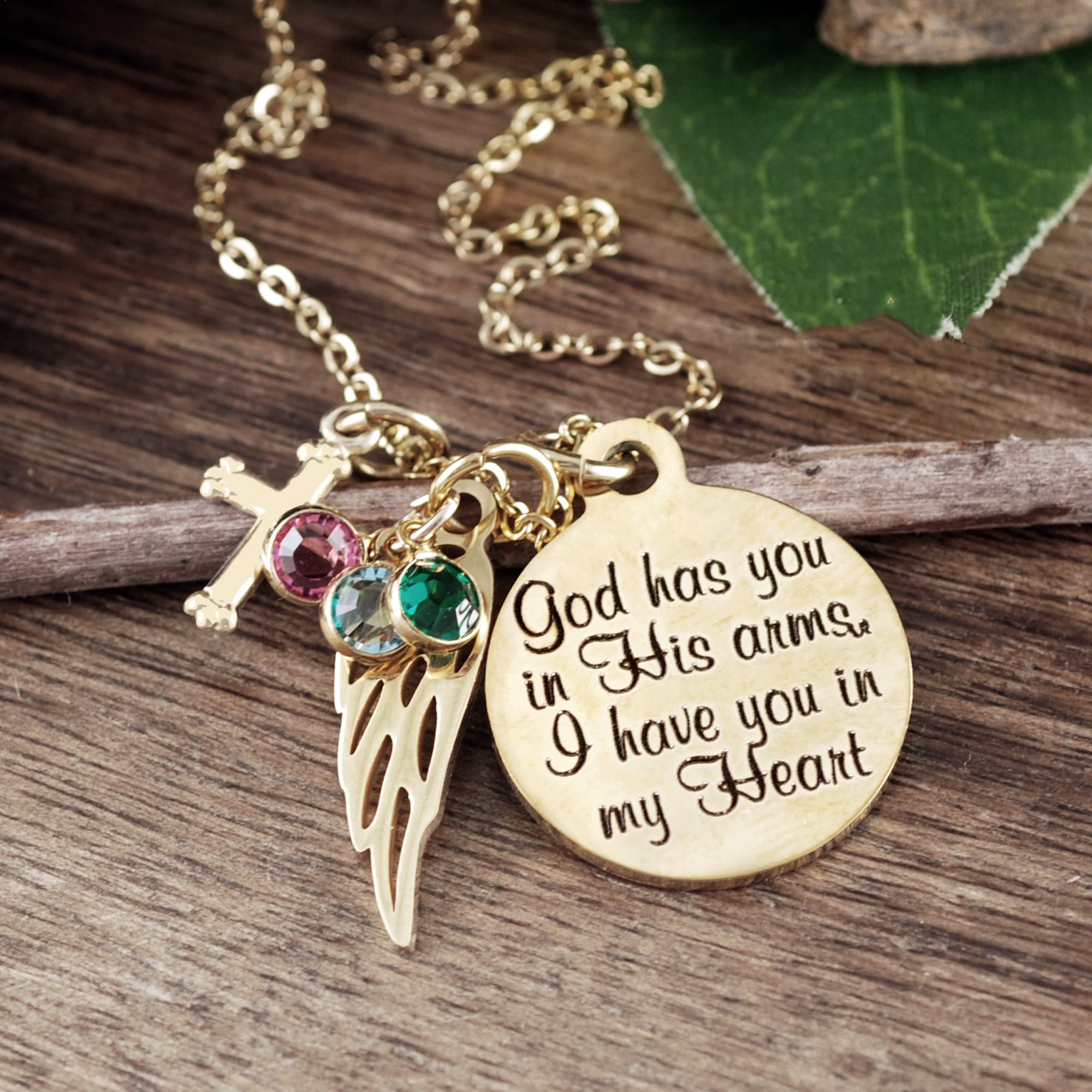 God has you in his arms, Memorial Jewelry Necklace
