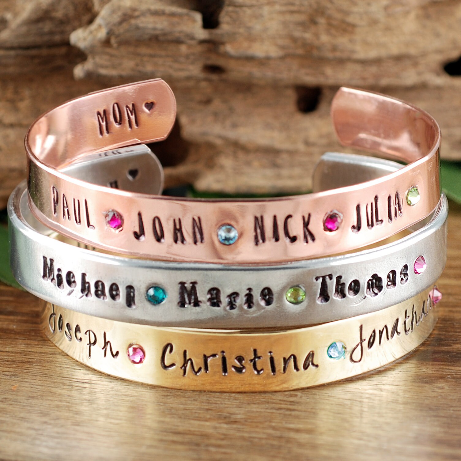 mothers bracelet with names and birthstones