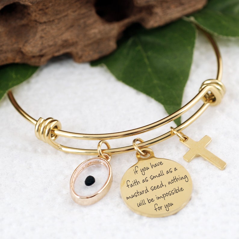 Mustard Seed Bracelet, Inspirational Christian Gift, Matthew 17:20 Bracelet, Faith as small as a mustard seed, Mustard Seed Charm image 1