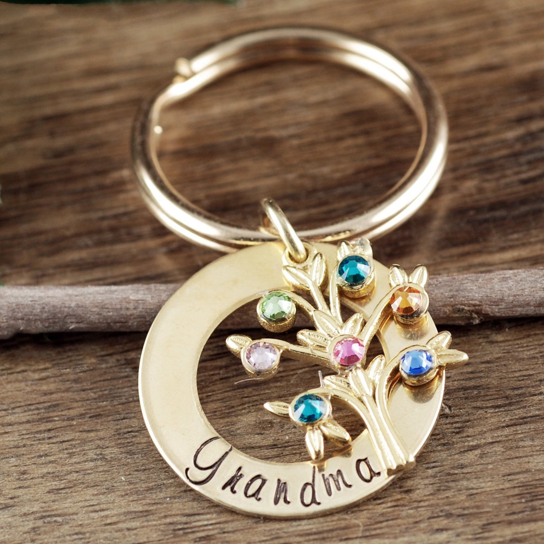 Grandmother Birthstone Keychain, Family Tree Keychain for Grandma ...