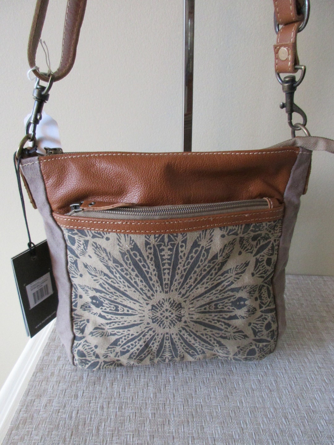 Myra Bag Crossbody Dizzy Circle Upcycle Canvas and Leather Etsy
